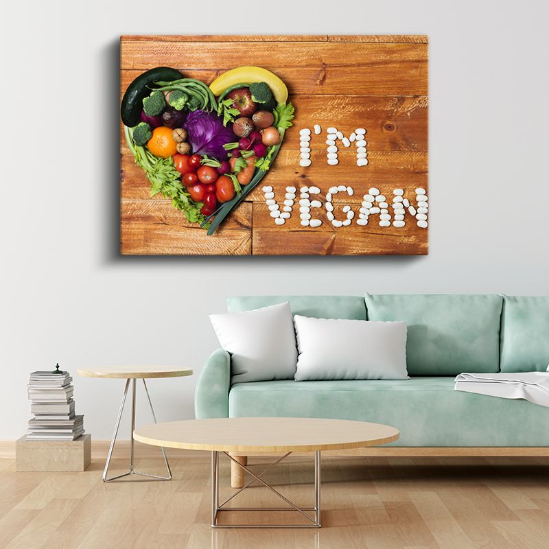 Vegan Kalp - Renkli Sebze ve Meyvelerle Beslenme Sanatı Kanvas Tablo