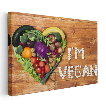 Vegan Kalp - Renkli Sebze ve Meyvelerle Beslenme Sanatı Kanvas Tablo
