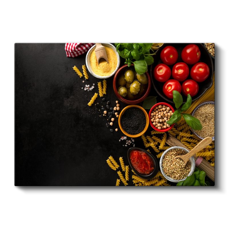 İtalyan Mutfağı - Taze Malzemeler ve Makarna Kompozisyonu Kanvas Tablo