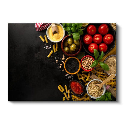 İtalyan Mutfağı - Taze Malzemeler ve Makarna Kompozisyonu Kanvas Tablo