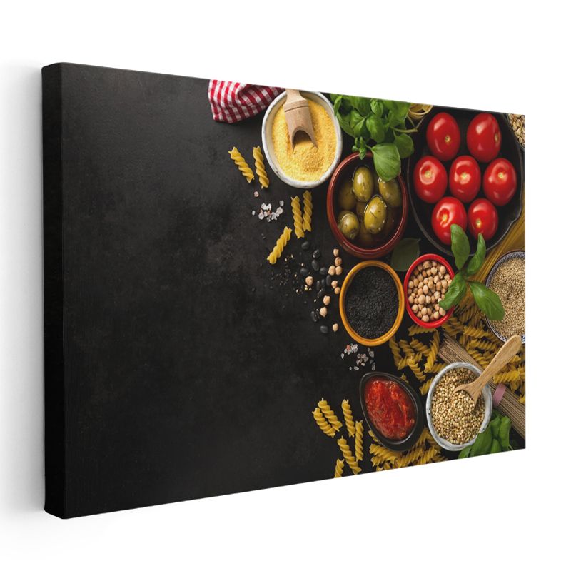 İtalyan Mutfağı - Taze Malzemeler ve Makarna Kompozisyonu Kanvas Tablo