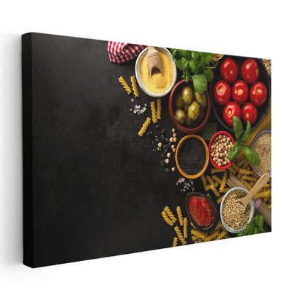 İtalyan Mutfağı - Taze Malzemeler ve Makarna Kompozisyonu Kanvas Tablo