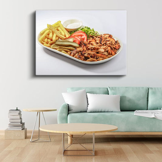 Tavuk Porsiyon - Patates Kızartması ve Garnitürlerle Sunulan Lezzet Kanvas Tablo