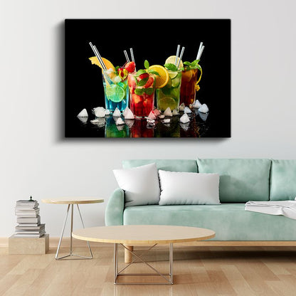 Renkli Kokteyller - Meyveli İçecekler ve Buz Küpleri Şöleni Kanvas Tablo