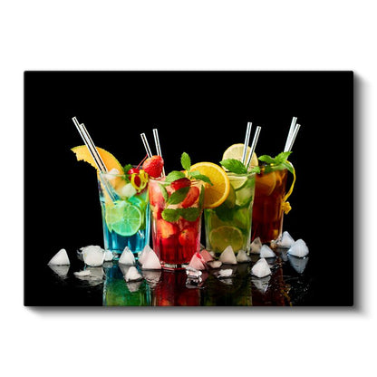 Renkli Kokteyller - Meyveli İçecekler ve Buz Küpleri Şöleni Kanvas Tablo