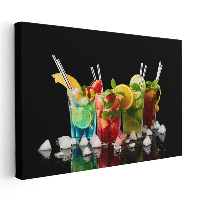 Renkli Kokteyller - Meyveli İçecekler ve Buz Küpleri Şöleni Kanvas Tablo