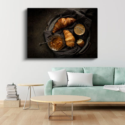 Kahvaltı Keyfi - Taze Kruvasanlar ve Kahve Sunumu Kanvas Tablo