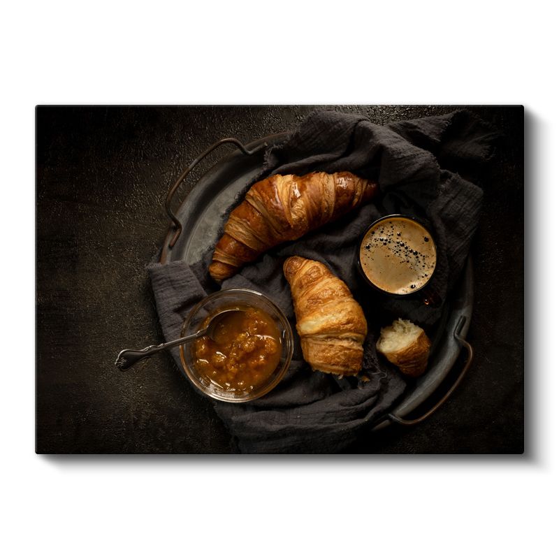 Kahvaltı Keyfi - Taze Kruvasanlar ve Kahve Sunumu Kanvas Tablo