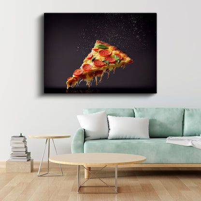 Pizza Dilimi - Eriyen Peynir ve Domates Harmonisi Kanvas Tablo