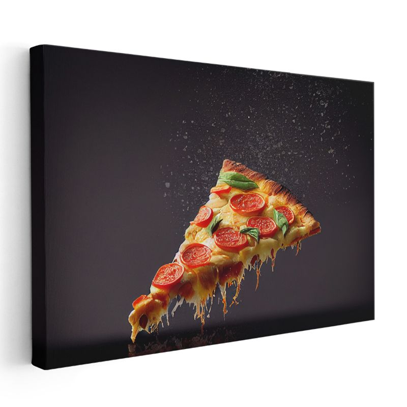 Pizza Dilimi - Eriyen Peynir ve Domates Harmonisi Kanvas Tablo