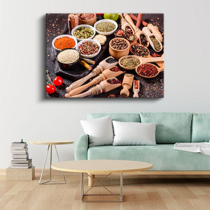 Baharat Koleksiyonu - Ahşap Kaşıklarda Rengarenk Lezzetler Kanvas Tablo