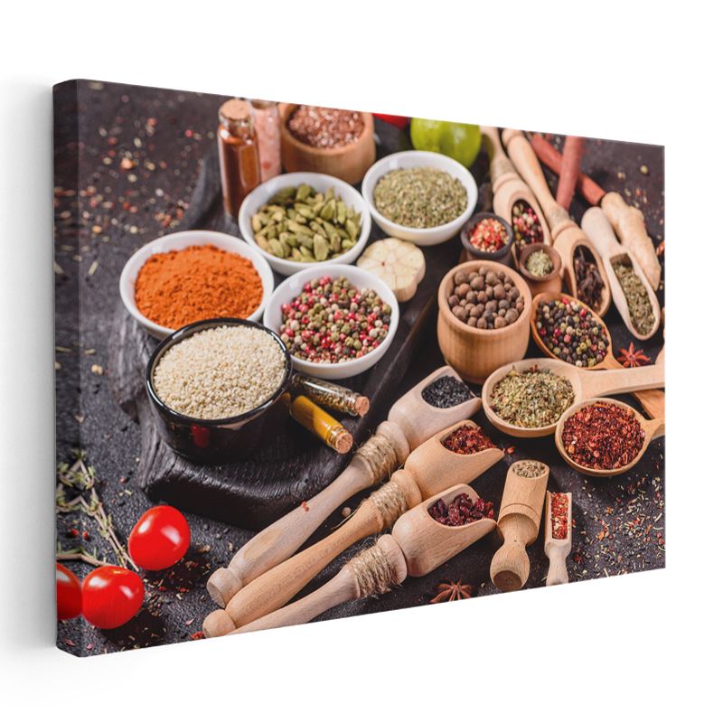 Baharat Koleksiyonu - Ahşap Kaşıklarda Rengarenk Lezzetler Kanvas Tablo