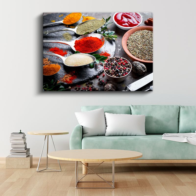 Renkli Baharatlar - Kaşıklarda Sunulan Egzotik Tatlar Kanvas Tablo
