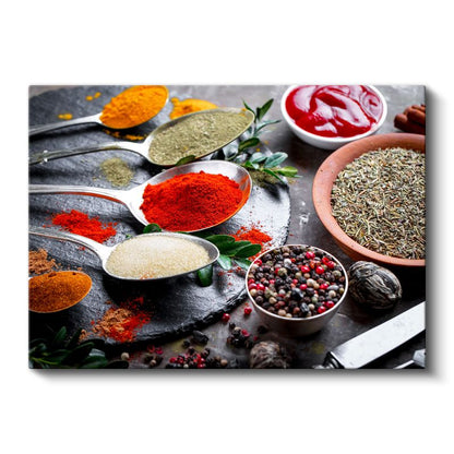 Renkli Baharatlar - Kaşıklarda Sunulan Egzotik Tatlar Kanvas Tablo