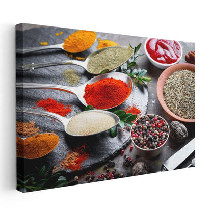 Renkli Baharatlar - Kaşıklarda Sunulan Egzotik Tatlar Kanvas Tablo