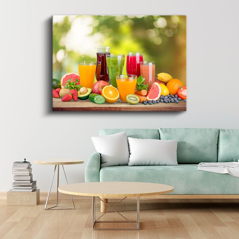 Taze Meyve Suları - Renkli İçecekler ve Meyveler Şöleni Kanvas Tablo