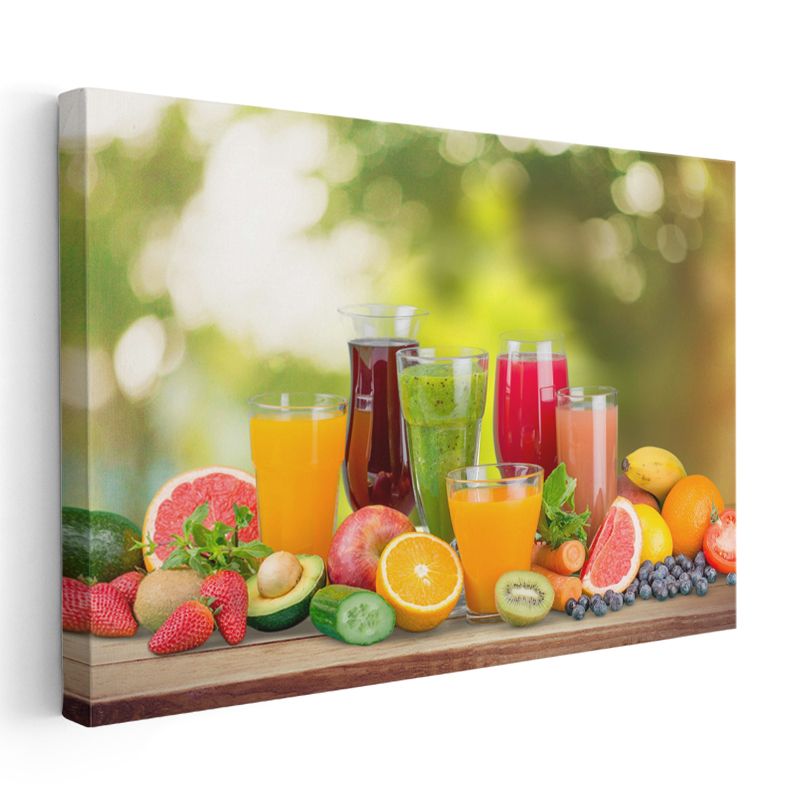 Taze Meyve Suları - Renkli İçecekler ve Meyveler Şöleni Kanvas Tablo