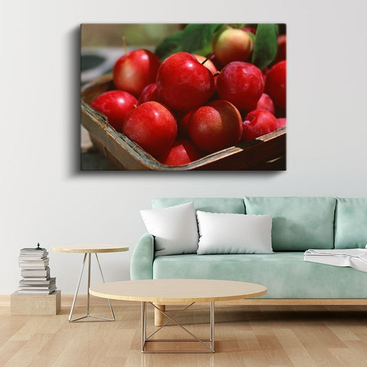 Kırmızı Elmalar - Ahşap Sepette Taze Meyveler Kanvas Tablo
