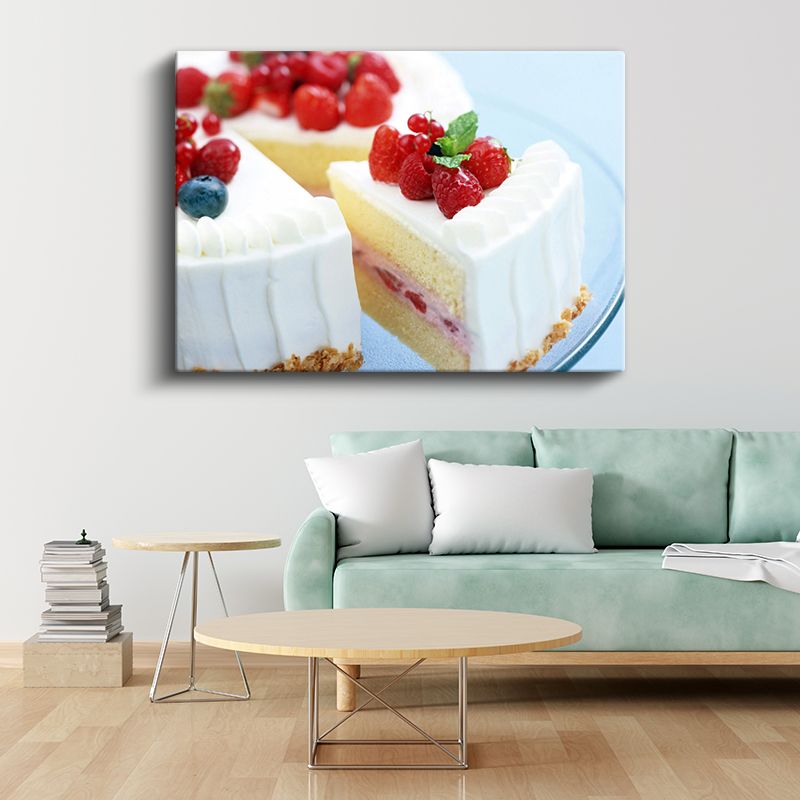 Meyveli Pasta - Kremşanti ve Ahududu Süslemeli Dilimler Kanvas Tablo