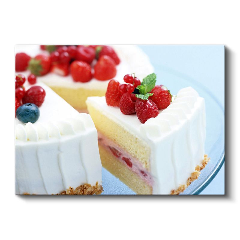 Meyveli Pasta - Kremşanti ve Ahududu Süslemeli Dilimler Kanvas Tablo