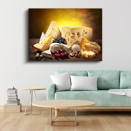 Gurme Peynirler - Üzüm ve Kuruyemiş Eşliğinde Kanvas Tablo