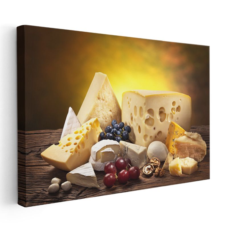 Gurme Peynirler - Üzüm ve Kuruyemiş Eşliğinde Kanvas Tablo
