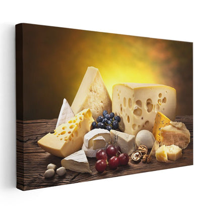Gurme Peynirler - Üzüm ve Kuruyemiş Eşliğinde Kanvas Tablo