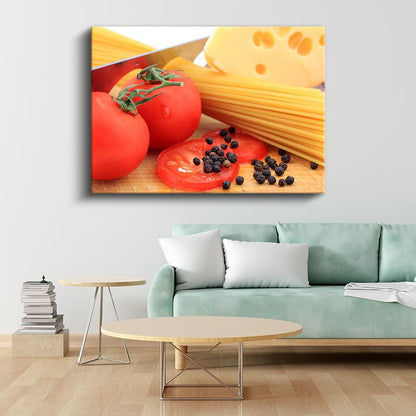 Akdeniz Lezzetleri - Domates ve Peynir Eşliğinde Makarna Kanvas Tablo