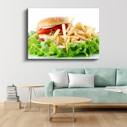 Klasik Hamburger - Patates Kızartması Eşliğinde Kanvas Tablo