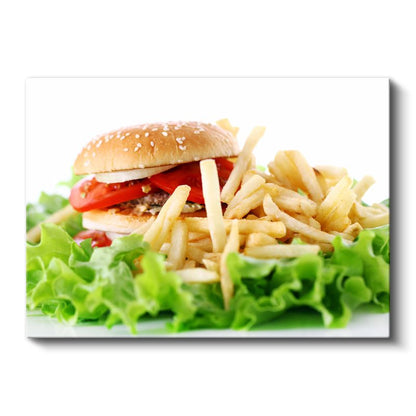 Klasik Hamburger - Patates Kızartması Eşliğinde Kanvas Tablo