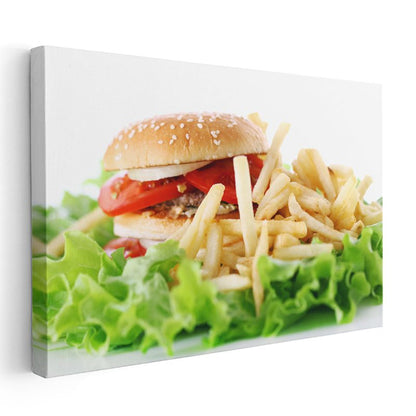 Klasik Hamburger - Patates Kızartması Eşliğinde Kanvas Tablo