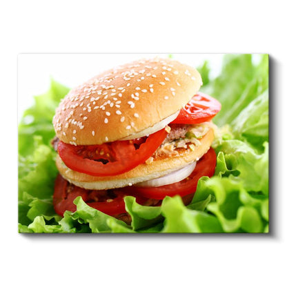 Leziz Hamburger - Domates ve Marul İle Kanvas Tablo