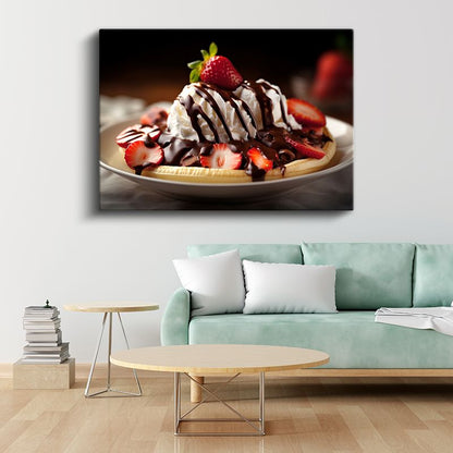Dondurmalı Muz Split - Çilekli Çikolatalı Sos Kanvas Tablo