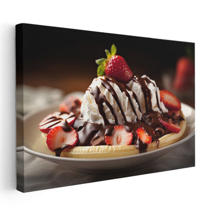 Dondurmalı Muz Split - Çilekli Çikolatalı Sos Kanvas Tablo