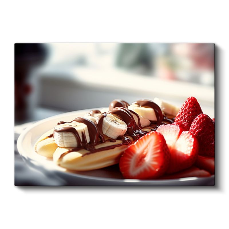 Meyveli Tatlı Tabağı - Çikolata Soslu Muz ve Çilek Kanvas Tablo
