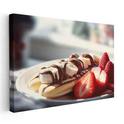 Meyveli Tatlı Tabağı - Çikolata Soslu Muz ve Çilek Kanvas Tablo