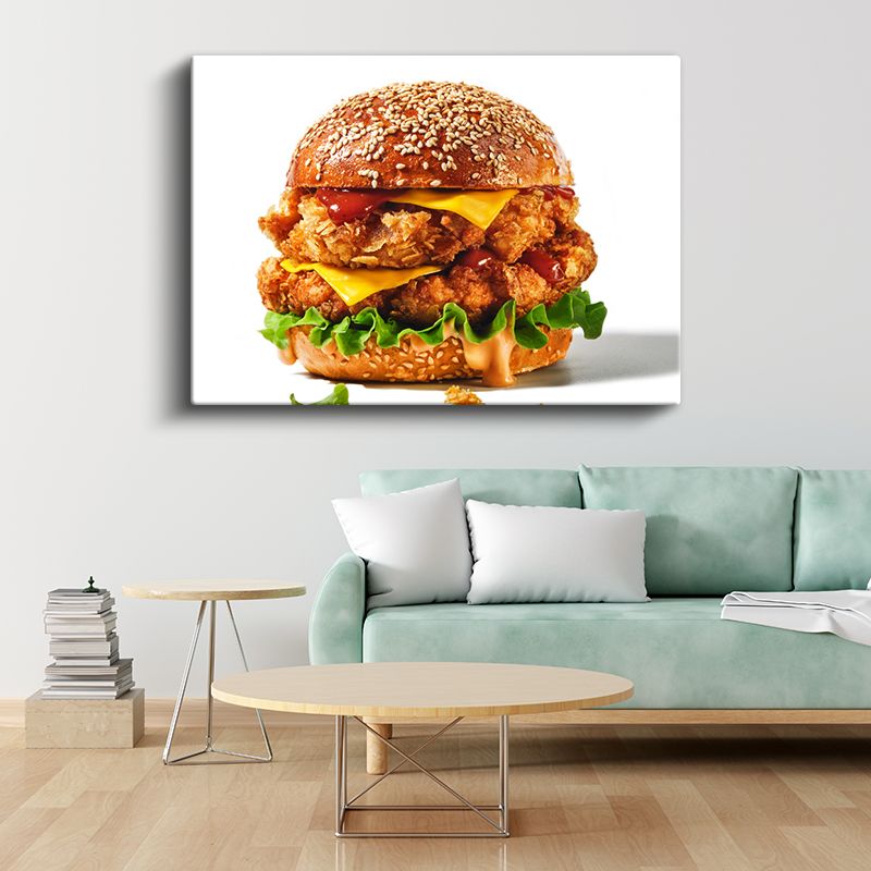 Çıtır Tavuk Burger - Susamlı Ekmekte Peynirli Lezzet Kanvas Tablo