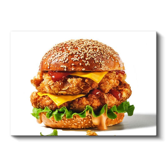 Çıtır Tavuk Burger - Susamlı Ekmekte Peynirli Lezzet Kanvas Tablo