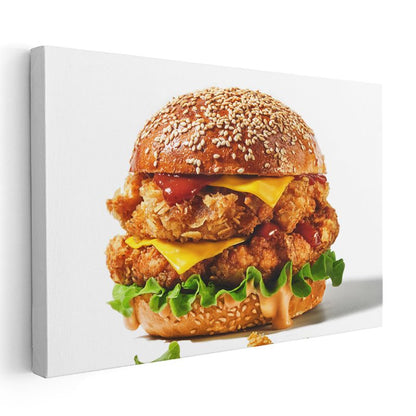Çıtır Tavuk Burger - Susamlı Ekmekte Peynirli Lezzet Kanvas Tablo