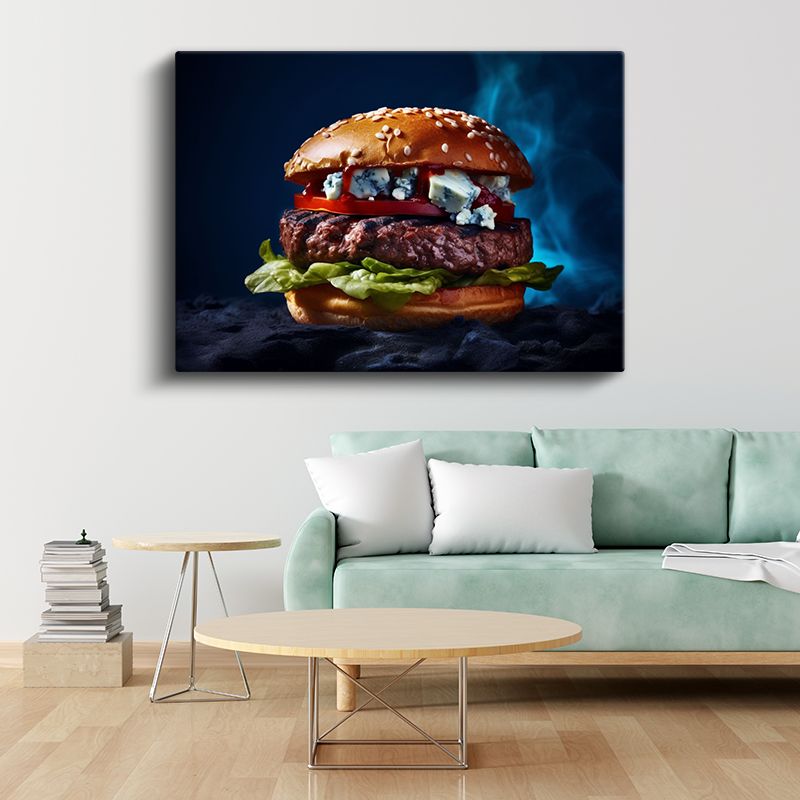 Rokfor Peynirli Burger - Özel Harmanlanmış Et Lezzeti Kanvas Tablo