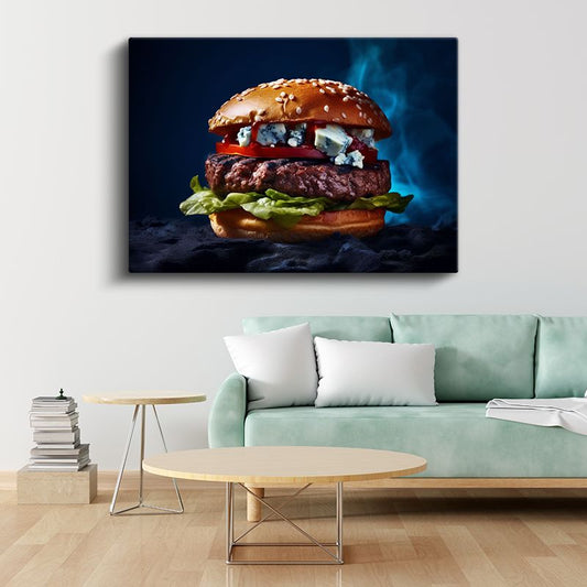 Rokfor Peynirli Burger - Özel Harmanlanmış Et Lezzeti Kanvas Tablo