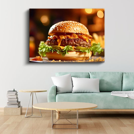 Altın Burger - Sıcak Servis Edilmiş Gurme Lezzet Kanvas Tablo