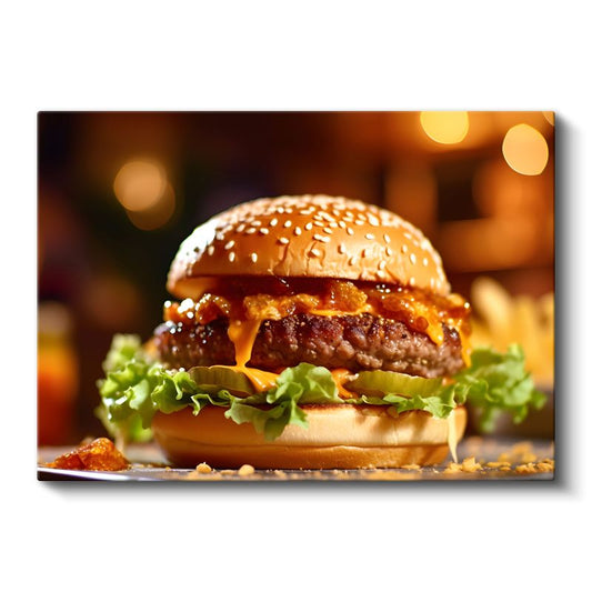 Altın Burger - Sıcak Servis Edilmiş Gurme Lezzet Kanvas Tablo