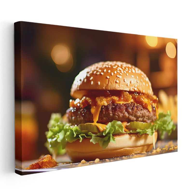 Altın Burger - Sıcak Servis Edilmiş Gurme Lezzet Kanvas Tablo
