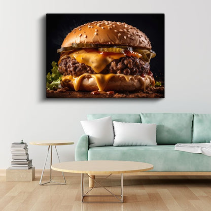 Eriyen Peynirli Burger - Özel Soslu Enfes Lezzet Kanvas Tablo