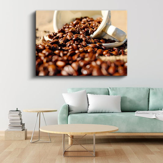 Kahve Çekirdekleri - Fincan Taşan Aromalı Lezzet Kanvas Tablo