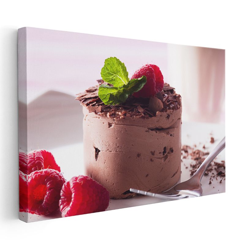 Çikolatalı Mousse - Ahududu ve Nane Yapraklı Tatlı Lezzeti Kanvas Tablo