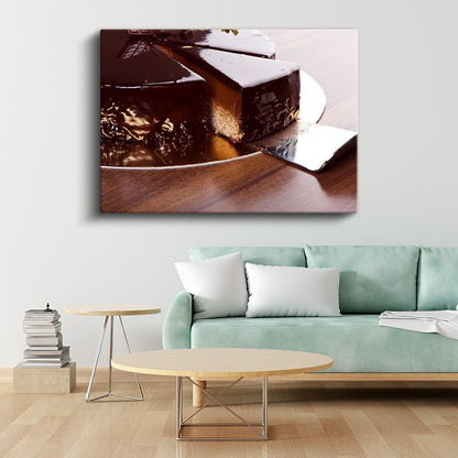 Çikolata Glazürlü Pasta - Parlak Yüzeyli Enfes Dilim Kanvas Tablo