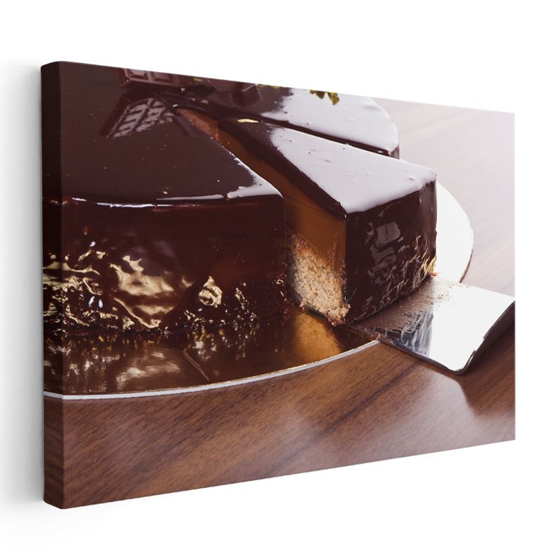 Çikolata Glazürlü Pasta - Parlak Yüzeyli Enfes Dilim Kanvas Tablo