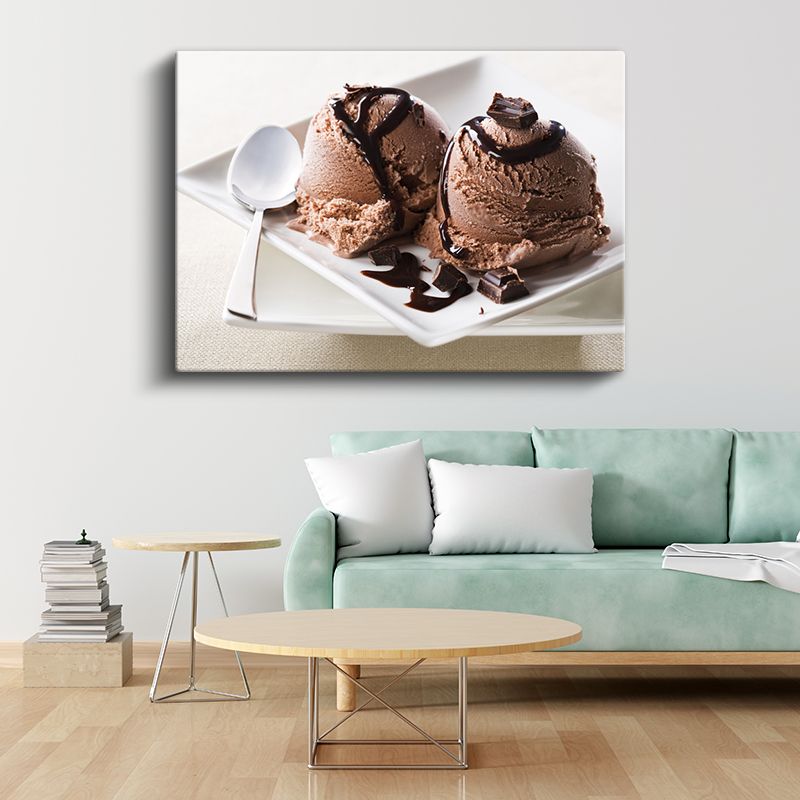 Çikolatalı Dondurma - Eriyen Sos ile Süslenmiş Toplar Kanvas Tablo